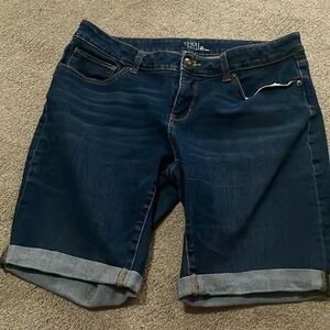 TIME AND TRU MID RISE Cuffed Dark Wash Denim Jean Shorts With Pockets Size 16